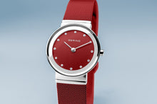 Load image into Gallery viewer, Bering Classic Polished Silver Red Mesh Watch