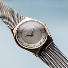 Load image into Gallery viewer, Bering Classic Polished Rose Gold Grey Mesh Watch