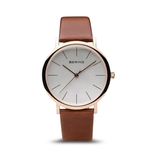Bering Classic Polished Rose Gold Brown Watch