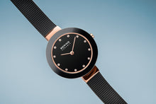 Load image into Gallery viewer, Bering Ceramic Polished Rose Gold Black Mesh Watch