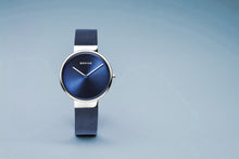 Load image into Gallery viewer, Bering Classic Brushed Silver Blue Mesh Watch