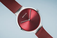 Load image into Gallery viewer, Bering Classic Brushed Silver Red Mesh Watch