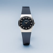 Load image into Gallery viewer, Bering Classic Polished Silver Navy Blue Mesh Watch