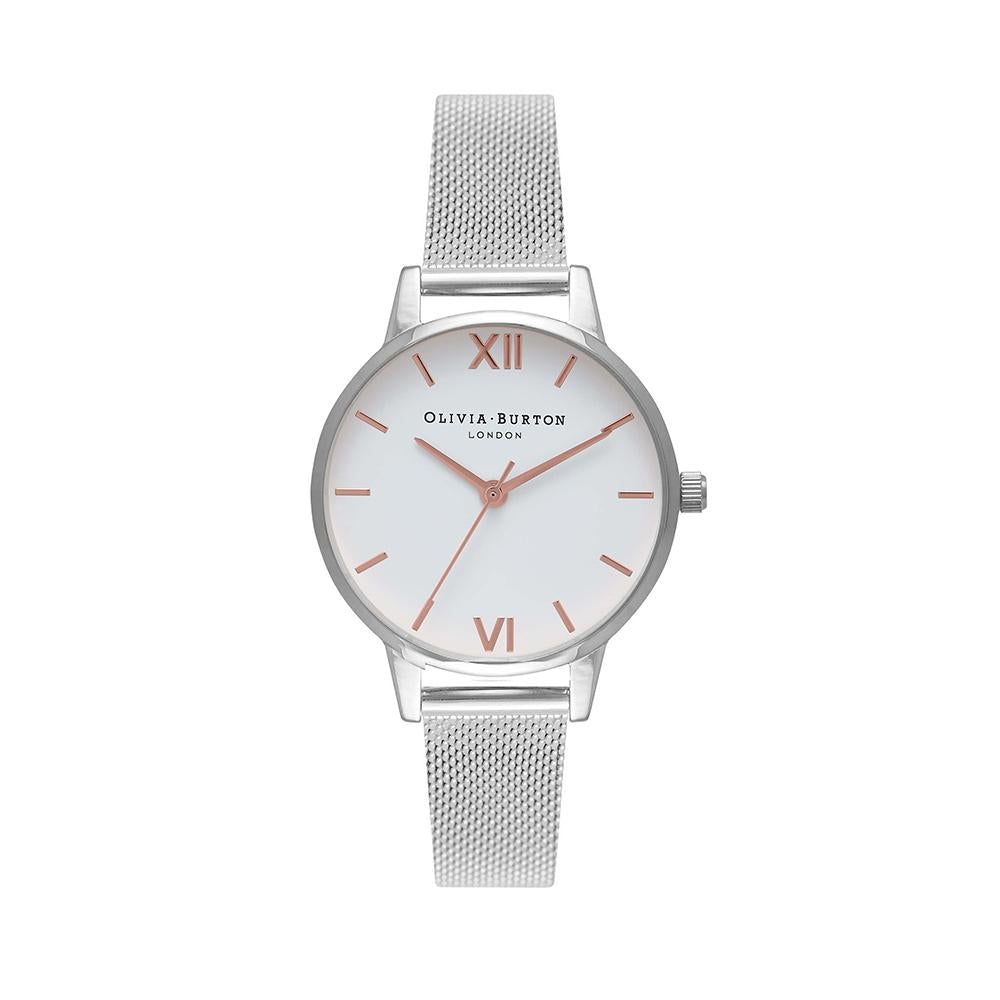 Olivia Burton White Dial Silver Mesh Watch - Silver