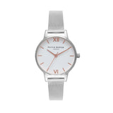 Olivia Burton White Dial Silver Mesh Watch - Silver