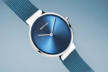 Load image into Gallery viewer, Bering Classic Polished Silver Blue Mesh Watch