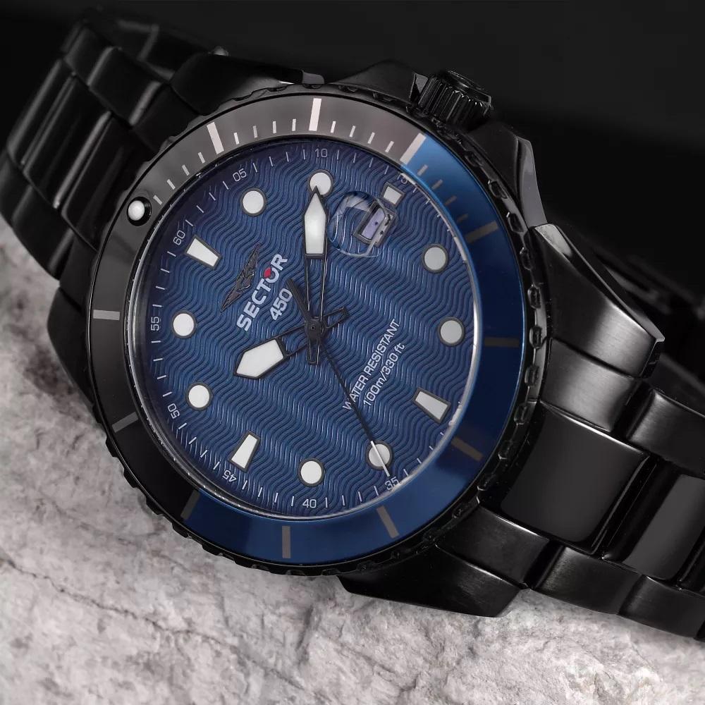 Sector 450 Blue Dial Black Bracelet Watch