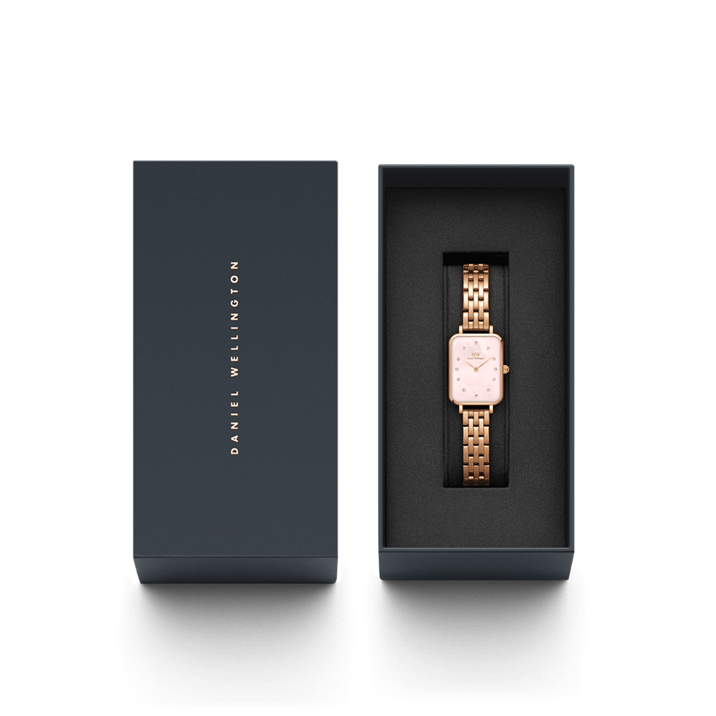 Daniel Wellington Quadro Lumine 20x26 5-Link Rose Gold & Mother of Pearl Pink Watch