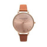 Olivia Burton Big Dial Rose Gold Case Tan Watch - Rose Gold