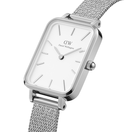 Quadro 20X26 Pressed Sterling Silver & White Watch