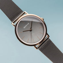 Load image into Gallery viewer, Bering Classic Polished Rose Gold Grey Mesh Watch