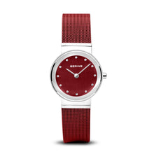 Load image into Gallery viewer, Bering Classic Polished Silver Red Mesh Watch