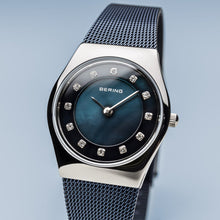 Load image into Gallery viewer, Bering Classic Polished Silver Navy Blue Mesh Watch