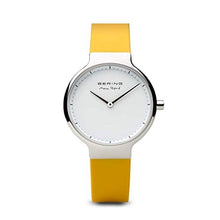 Load image into Gallery viewer, Bering Max René Polished Silver Yellow Silicone Watch