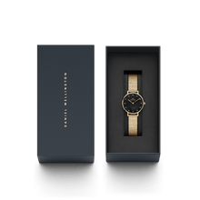 Load image into Gallery viewer, Daniel Wellington Petite 28 Lumine Gold Mother of Pearl Black Watch