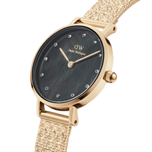 Load image into Gallery viewer, Daniel Wellington Petite 28 Lumine Gold Mother of Pearl Black Watch