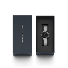 Load image into Gallery viewer, Daniel Wellington Petite 28 Lumine Silver Mother of Pearl Black Watch