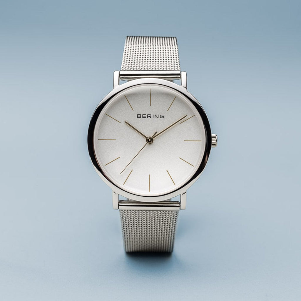 Bering Classic Polished Silver 36mm Mesh Watch