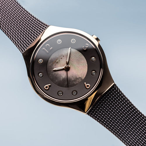 Bering Solar Polished Rose Gold Swarovski Watch