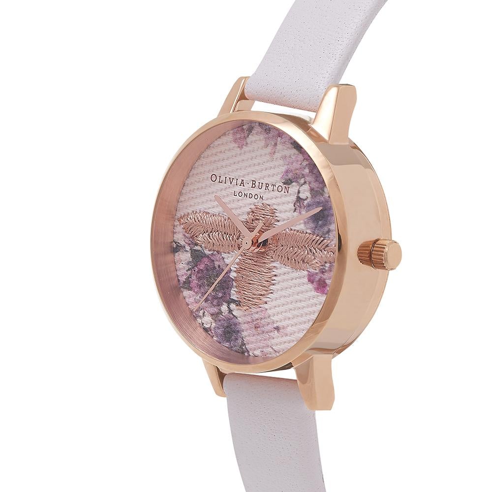 Olivia Burton Embroidered Dial Rose Gold Watch - Rose Gold