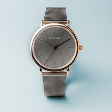 Load image into Gallery viewer, Bering Classic Polished Rose Gold Grey Mesh Watch