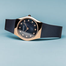 Load image into Gallery viewer, Bering Classic Polished Rose Gold Navy Blue Watch