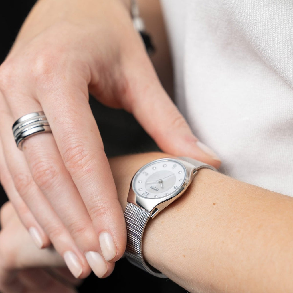 Bering Solar Polished Silver Mesh Watch