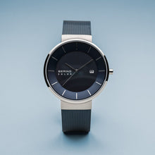 Load image into Gallery viewer, Bering Slim Solar Polished Silver Blue Mesh Watch