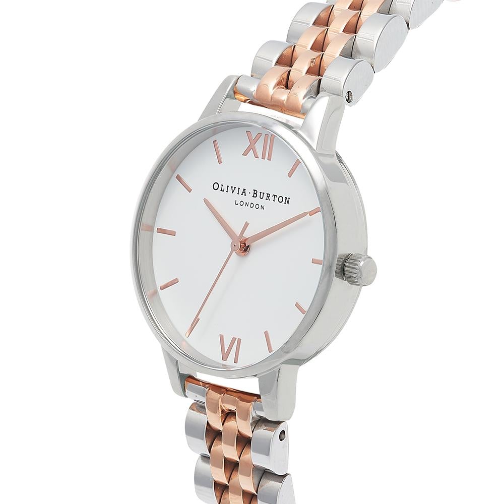 Olivia Burton White Dial Rose Gold Two Tone Bracelet Watch - Silver