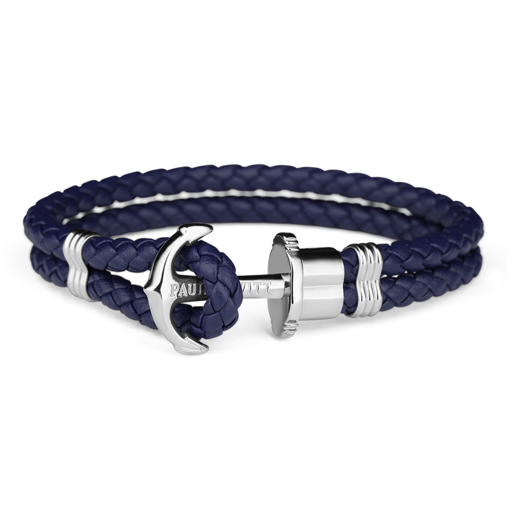 Paul Hewitt Phrep Leather Silver / Navy Blue Bracelet - L