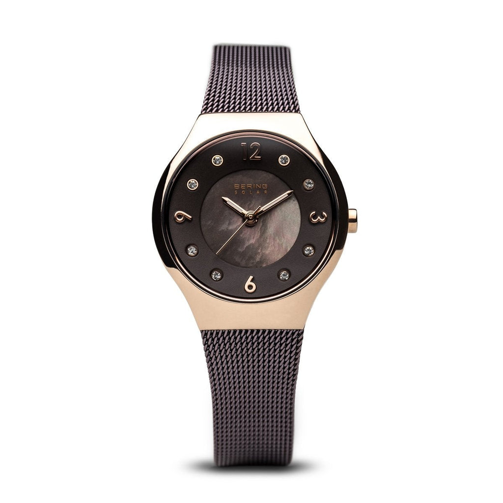 Bering Solar Polished Rose Gold Swarovski Watch