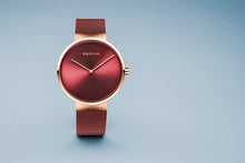 Load image into Gallery viewer, Bering Classic Brushed Rose Gold Red Mesh Watch