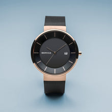 Load image into Gallery viewer, Bering Solar Polised Rose Gold Black Mesh Watch