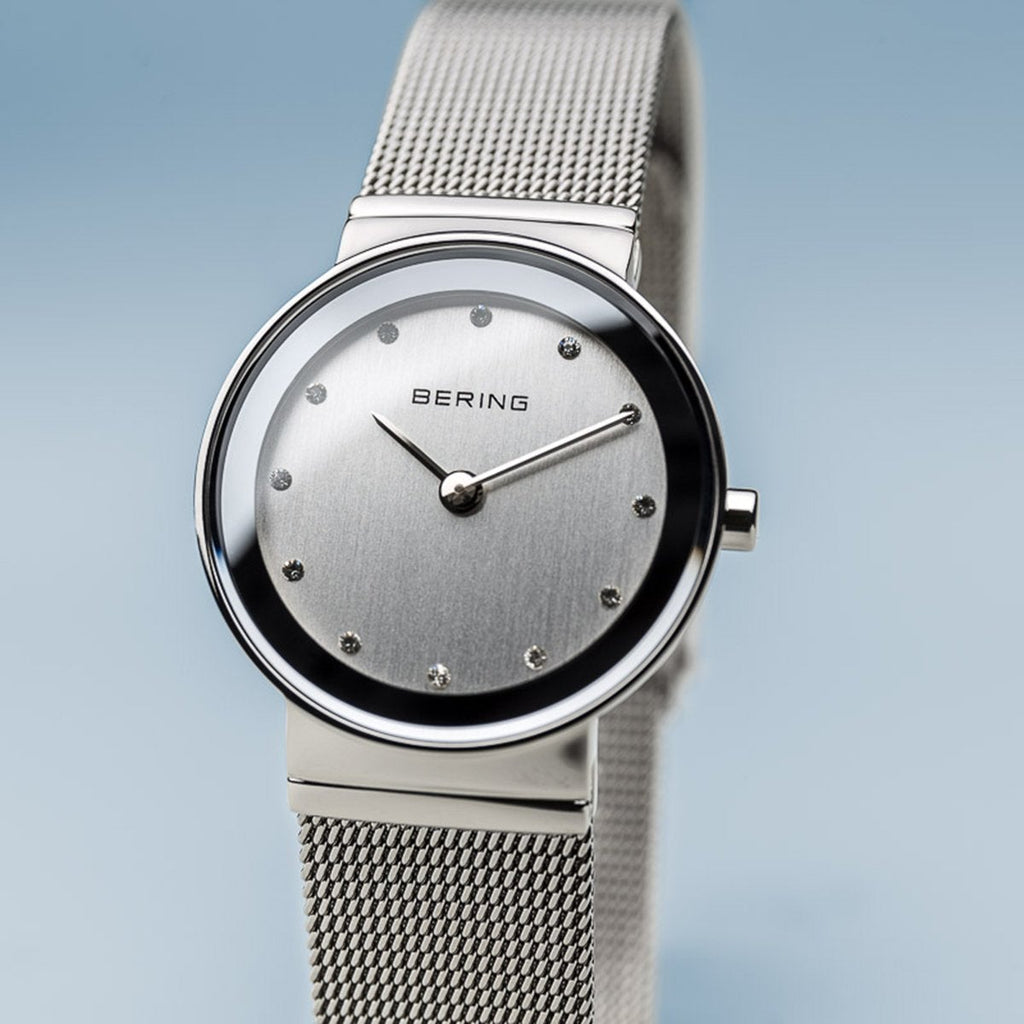 Bering Classic Polished Silver Mesh Swarovski Watch