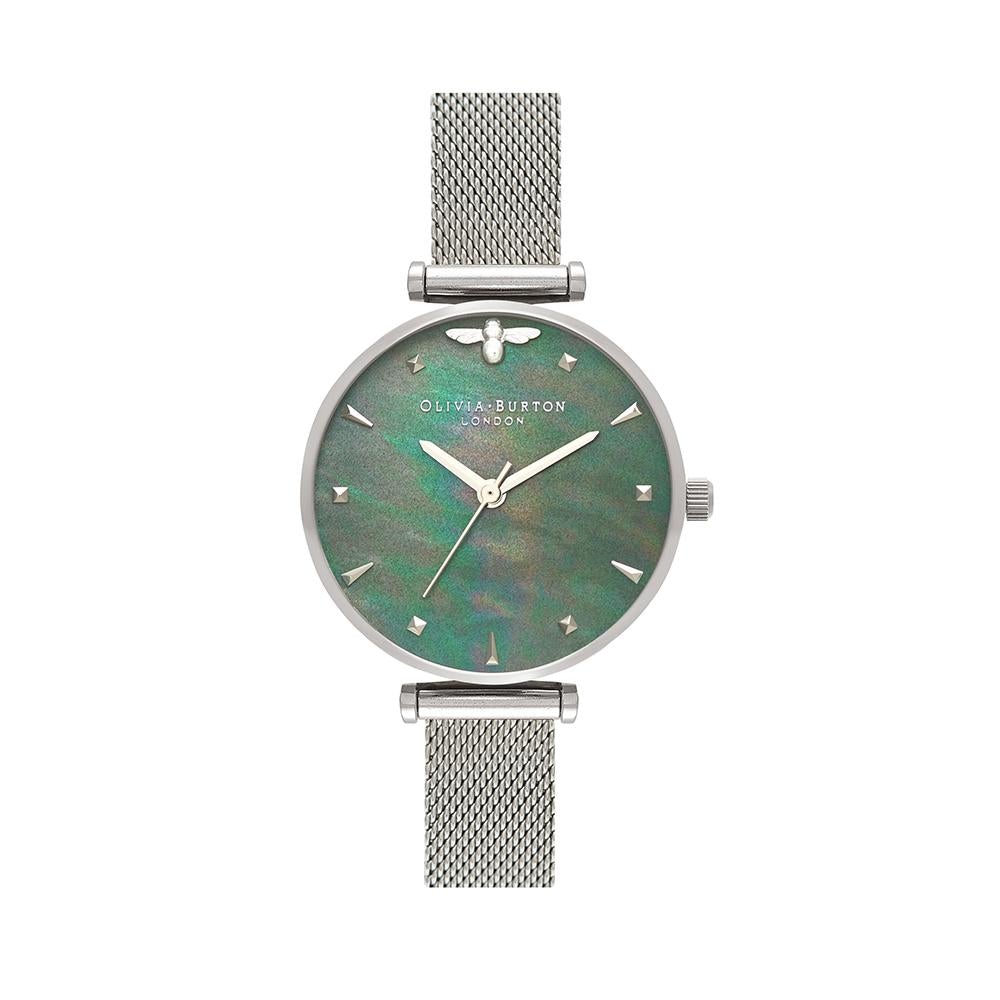 Olivia Burton Queen Bee Silver Mesh Watch - Silver