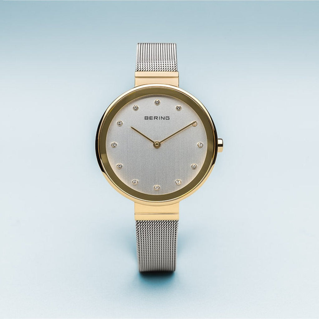 Bering Classic Polished Gold Silver Mesh Watch