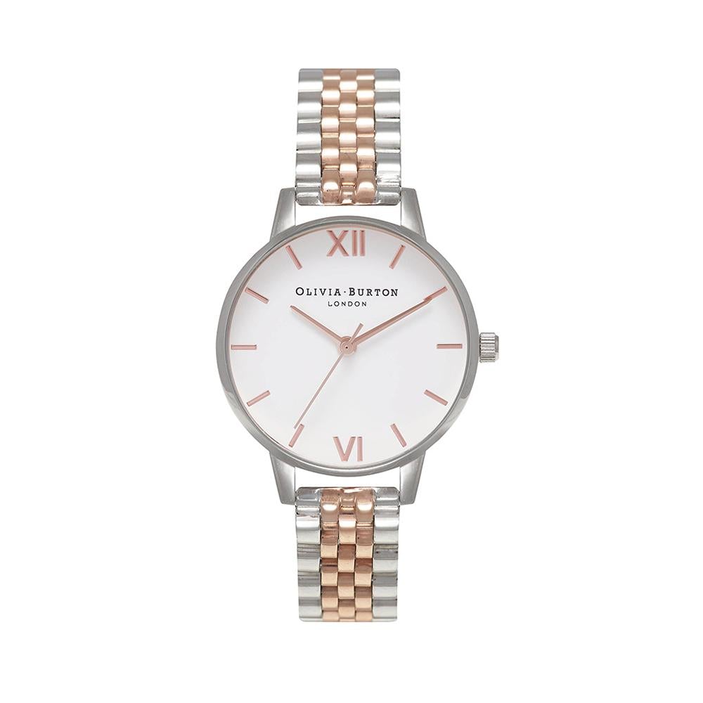 Olivia Burton White Dial Rose Gold Two Tone Bracelet Watch - Silver