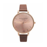 Olivia Burton Big Dial Rose Gold Case Brown Watch - Gold