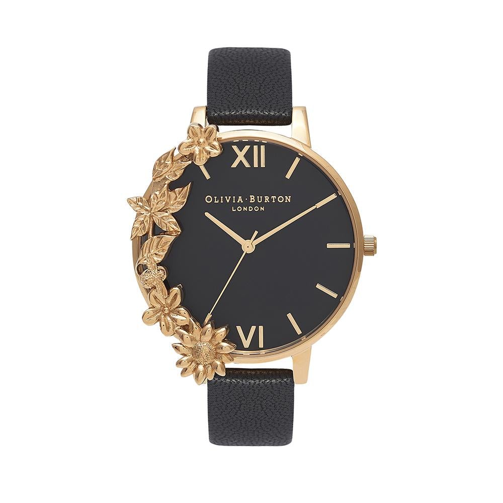 Olivia Burton Case Cuffs Gold Dial Black Watch - Gold