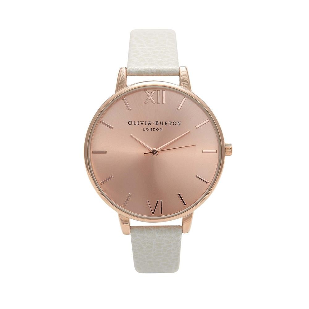 Olivia Burton Big Dial Rose Gold Case White Watch - Grey