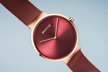 Load image into Gallery viewer, Bering Classic Brushed Rose Gold Red Mesh Watch