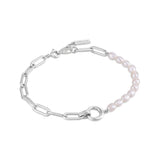 Ania Haie Silver Pearl Chunky Link Chain Bracelet