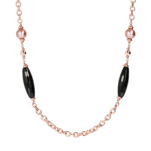 Load image into Gallery viewer, Bronzallure Black Onix and Rose Ming Pearl Chanel Necklace