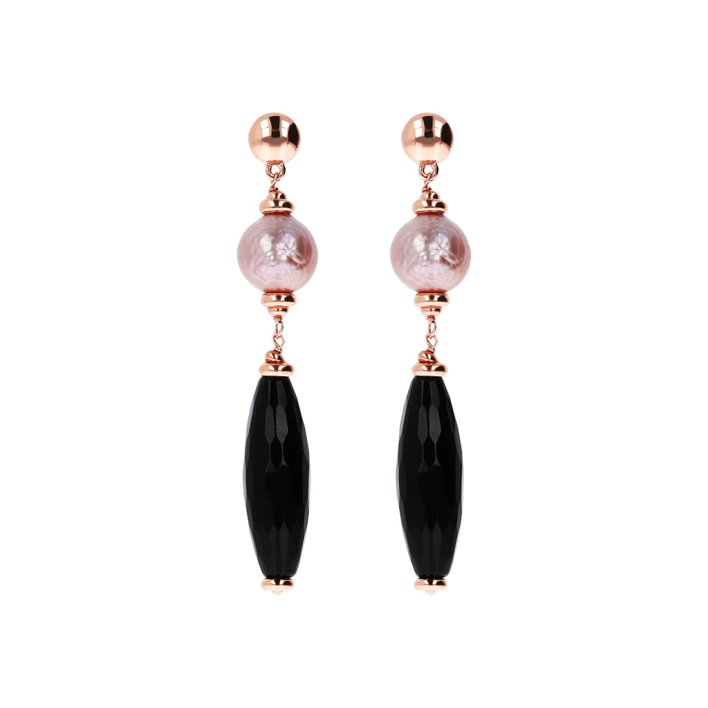 Bronzallure Black Onix and Rose Ming Pearl Dangle Earrings