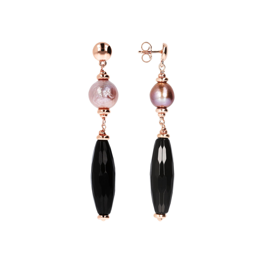 Bronzallure Black Onix and Rose Ming Pearl Dangle Earrings