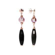 Load image into Gallery viewer, Bronzallure Black Onix and Rose Ming Pearl Dangle Earrings