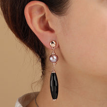 Load image into Gallery viewer, Bronzallure Black Onix and Rose Ming Pearl Dangle Earrings