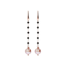 Load image into Gallery viewer, Bronzallure Black Spinel And Rose Pearl Dangle Earrings