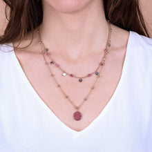 Load image into Gallery viewer, Bronzallure Two Strands Necklace with Natural Stone and Golden Rose Hearts