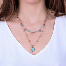 Load image into Gallery viewer, Bronzallure Two Strands Necklace with Natural Stone and Golden Rose Hearts